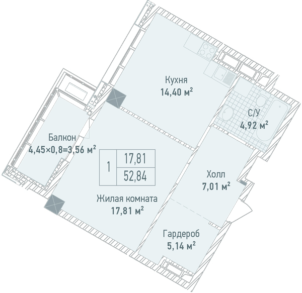 1-комнатная 52.84 м² в ЖК Бульвар Фонтанов от 71 280 грн/м², Киев