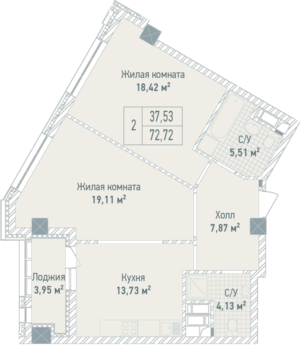 2-комнатная 72.72 м² в ЖК Бульвар Фонтанов от 71 280 грн/м², Киев