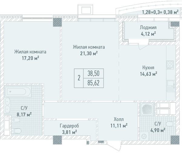 2-комнатная 85.62 м² в ЖК Бульвар Фонтанов от 71 280 грн/м², Киев
