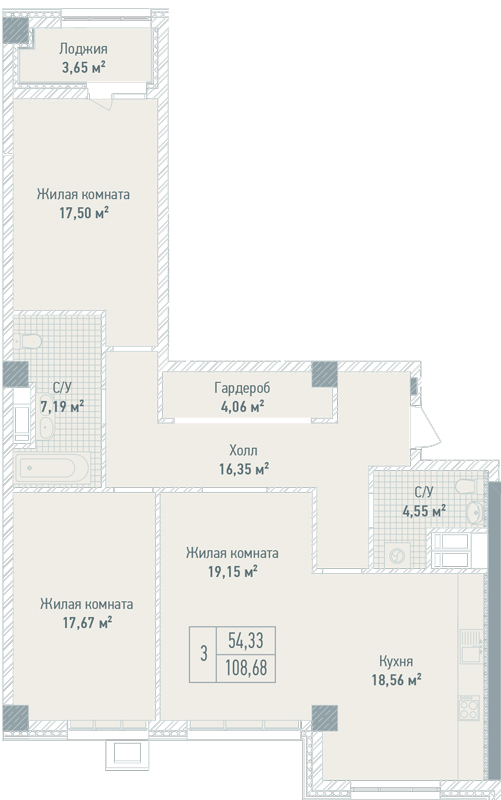 3-комнатная 108.68 м² в ЖК Бульвар Фонтанов от 71 280 грн/м², Киев
