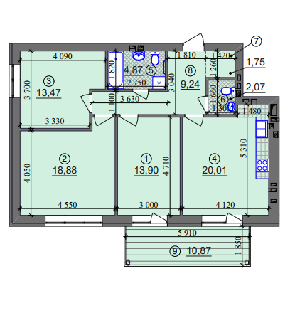 3-кімнатна 87.45 м² в ЖК Ліпінка від 26 505 грн/м², Київ