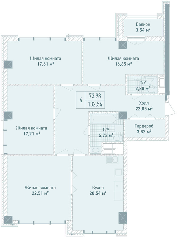 4-комнатная 132.54 м² в ЖК Бульвар Фонтанов от 71 280 грн/м², Киев