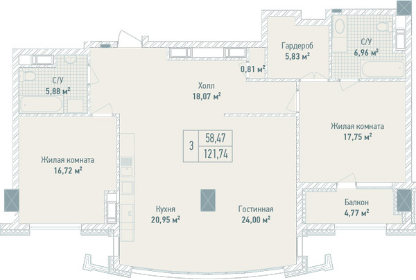 3-кімнатна 121.74 м² в ЖК Бульвар Фонтанів від 71 280 грн/м², Київ