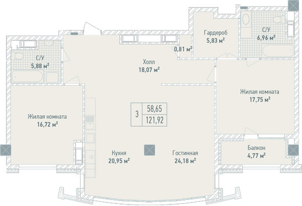 3-комнатная 121.92 м² в ЖК Бульвар Фонтанов от 71 280 грн/м², Киев