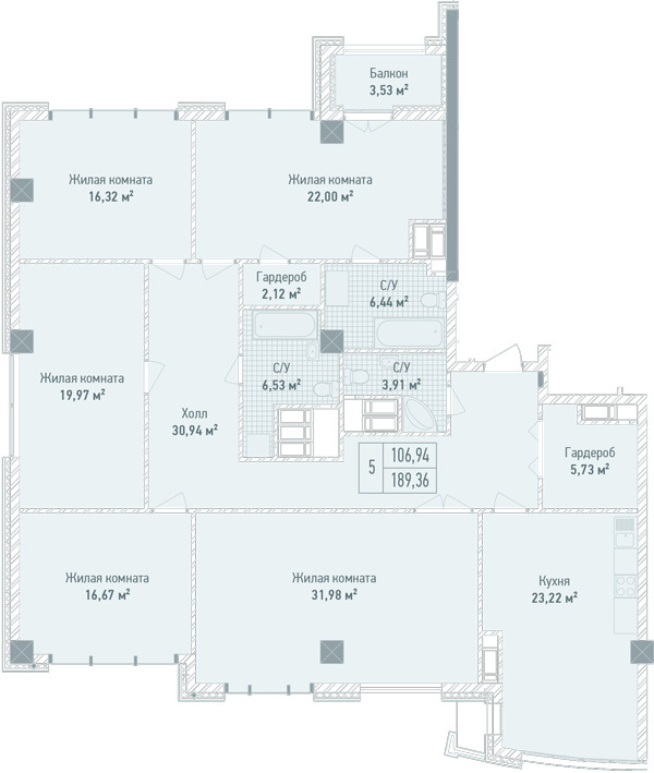 5+ кімнат 189.36 м² в ЖК Бульвар Фонтанів від 71 280 грн/м², Київ