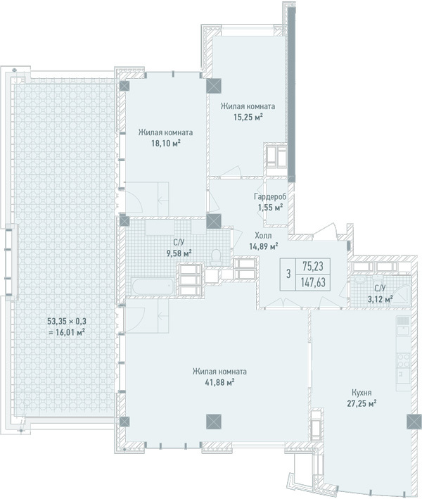 3-кімнатна 147.63 м² в ЖК Бульвар Фонтанів від 71 280 грн/м², Київ