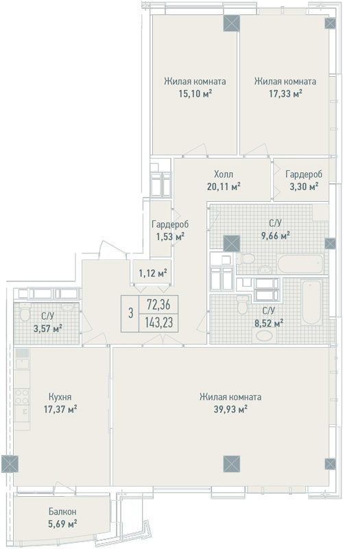 3-комнатная 143.23 м² в ЖК Бульвар Фонтанов от 71 280 грн/м², Киев