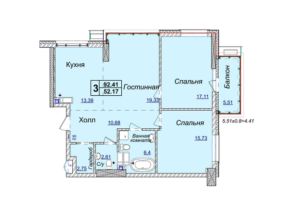 3-кімнатна 92.41 м² в ЖК Новопечерські Липки від 34 390 грн/м², Київ