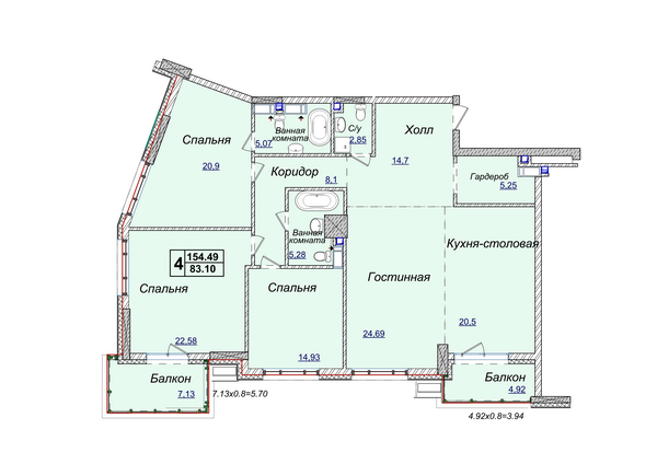 4-кімнатна 154.49 м² в ЖК Новопечерські Липки від 34 390 грн/м², Київ
