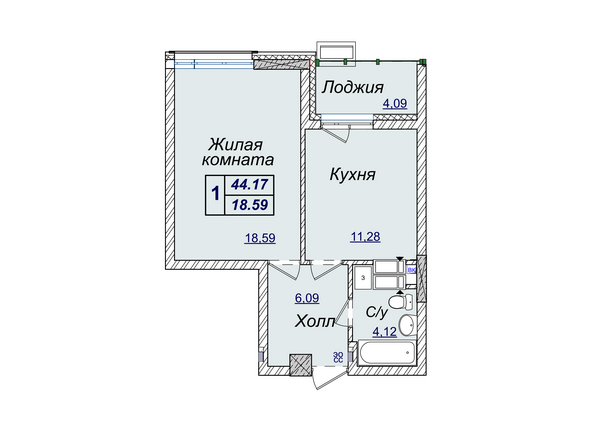 1-комнатная 44.17 м² в ЖК Новопечерские Липки от застройщика, Киев
