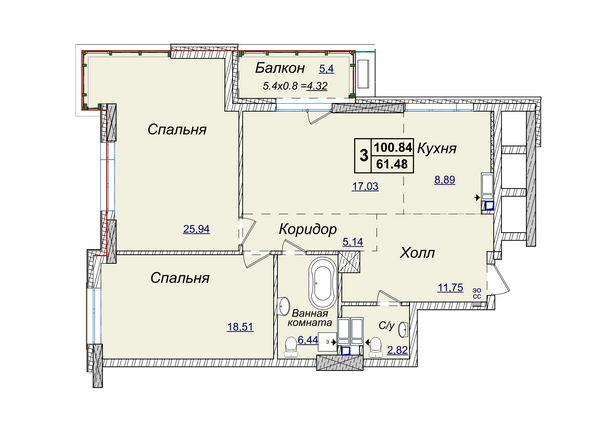 3-комнатная 100.84 м² в ЖК Новопечерские Липки от 34 390 грн/м², Киев