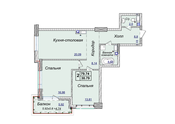 2-кімнатна 79.74 м² в ЖК Новопечерські Липки від забудовника, Київ