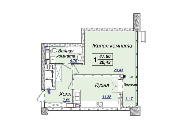 1-комнатная 47.66 м² в ЖК Новопечерские Липки от застройщика, Киев