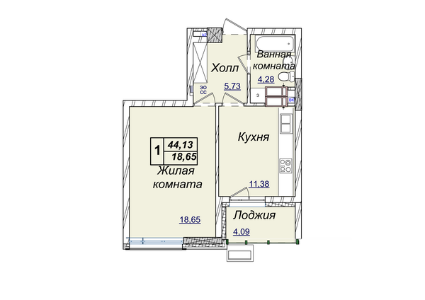 1-комнатная 44.13 м² в ЖК Новопечерские Липки от застройщика, Киев