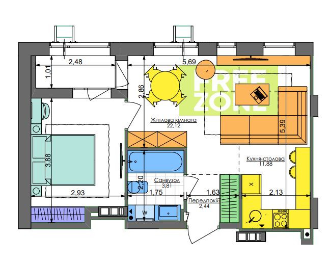 1-комнатная 42.75 м² в ЖК Комфорт Таун от 38 900 грн/м², Киев