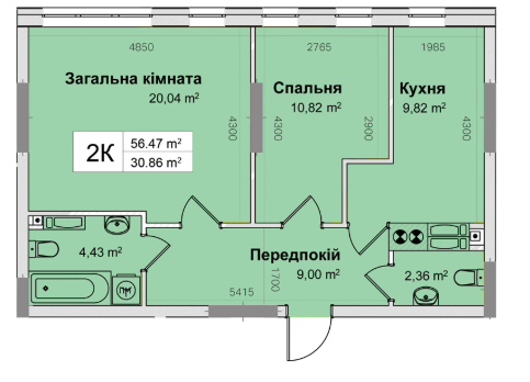 2-комнатная 56.47 м² в ЖК Ривьера от 24 000 грн/м², Киев