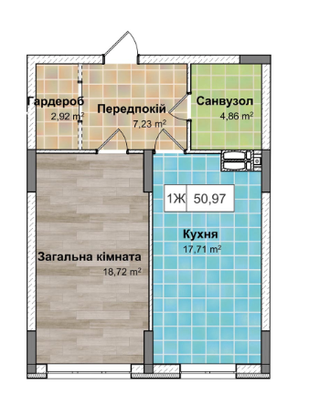 1-кімнатна 50.97 м² в ЖК Рів'єра від 24 500 грн/м², Київ