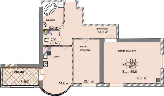 2-комнатная 82.6 м² в ЖК Aqua Marine от 26 800 грн/м², Одесса