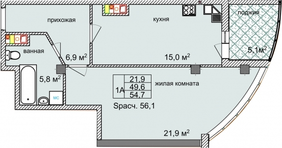 1-комнатная 54.7 м² в ЖК Aqua Marine от 19 750 грн/м², Одесса