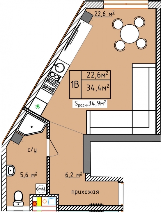 1-кімнатна 34.4 м² в ЖК Aqua Marine від 19 750 грн/м², Одеса