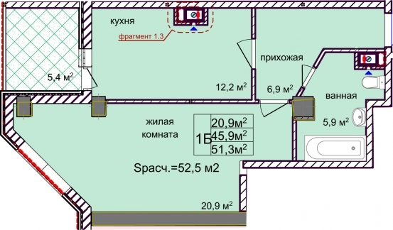 1-комнатная 51.3 м² в ЖК Aqua Marine от 19 750 грн/м², Одесса