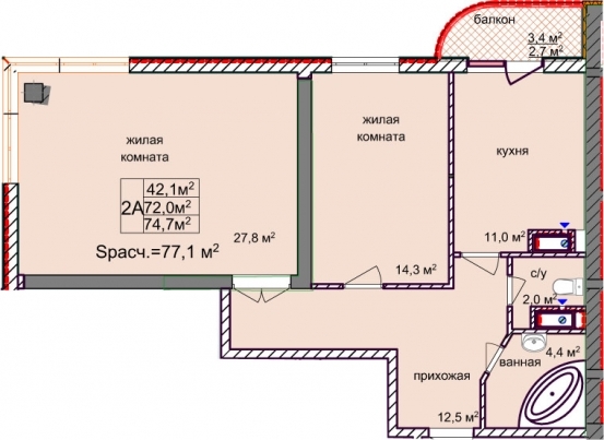 2-кімнатна 74.7 м² в ЖК Aqua Marine від 26 800 грн/м², Одеса