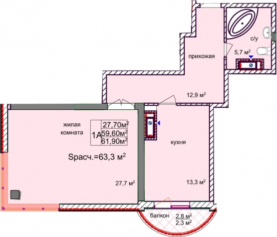 1-кімнатна 63.3 м² в ЖК Aqua Marine від 24 650 грн/м², Одеса