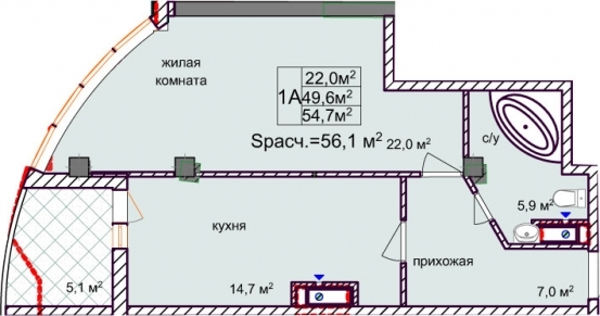 1-комнатная 54.7 м² в ЖК Aqua Marine от 24 350 грн/м², Одесса