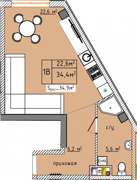 1-кімнатна 34.4 м² в ЖК Aqua Marine від 19 750 грн/м², Одеса