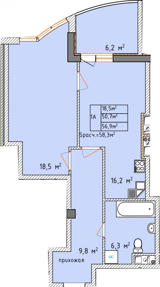 1-кімнатна 56.9 м² в ЖК Aqua Marine від 24 350 грн/м², Одеса