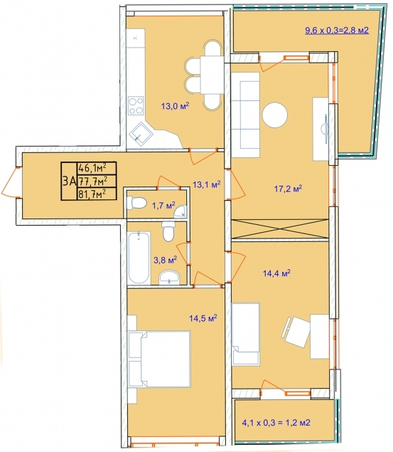 3-кімнатна 81.7 м² в ЖК Aqua Marine від 25 056 грн/м², Одеса