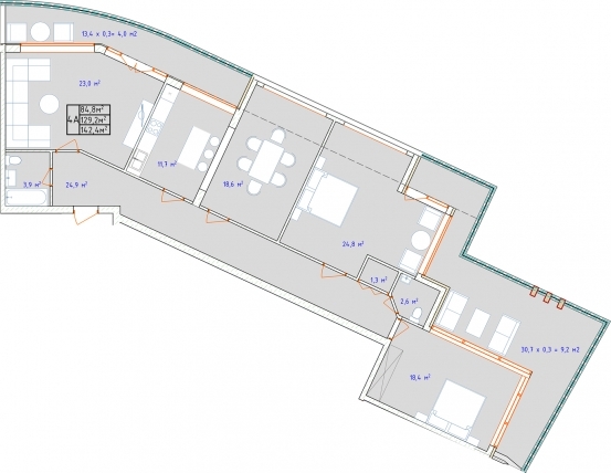 4-комнатная 142.4 м² в ЖК Aqua Marine от застройщика, Одесса