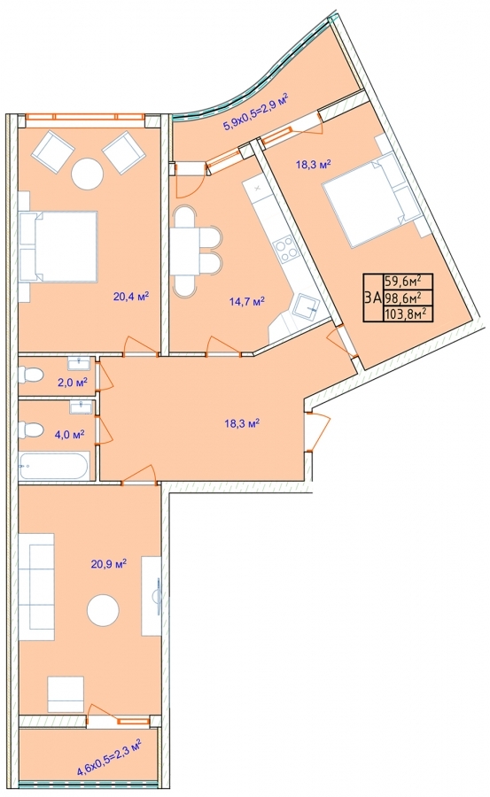 3-комнатная 103.8 м² в ЖК Aqua Marine от 22 900 грн/м², Одесса