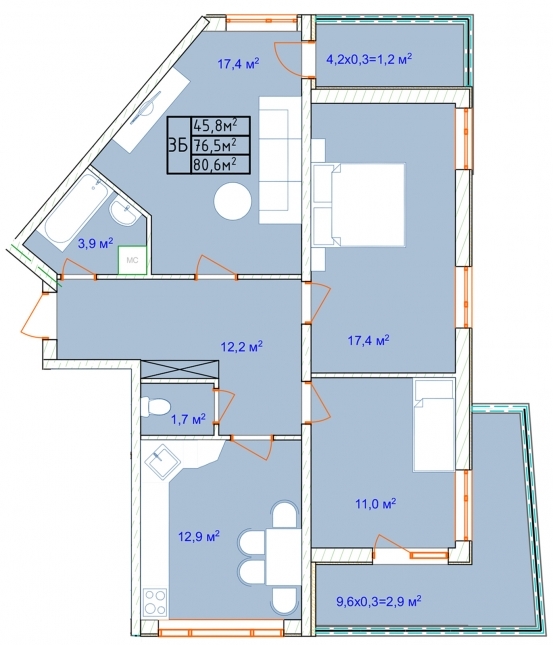 3-кімнатна 80.6 м² в ЖК Aqua Marine від 25 056 грн/м², Одеса