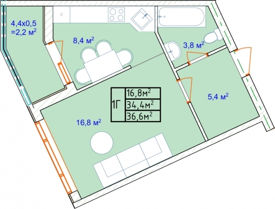 1-комнатная 36.6 м² в ЖК Aqua Marine от 22 500 грн/м², Одесса