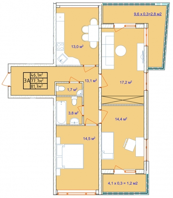 3-комнатная 81.7 м² в ЖК Aqua Marine от 21 700 грн/м², Одесса