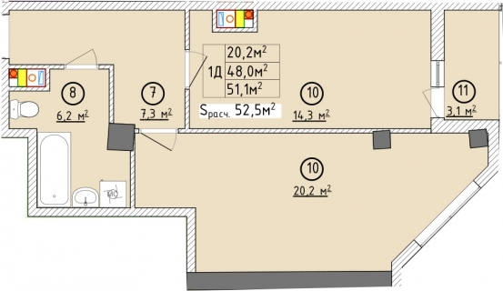 1-кімнатна 51.1 м² в ЖК Aqua Marine від 21 450 грн/м², Одеса