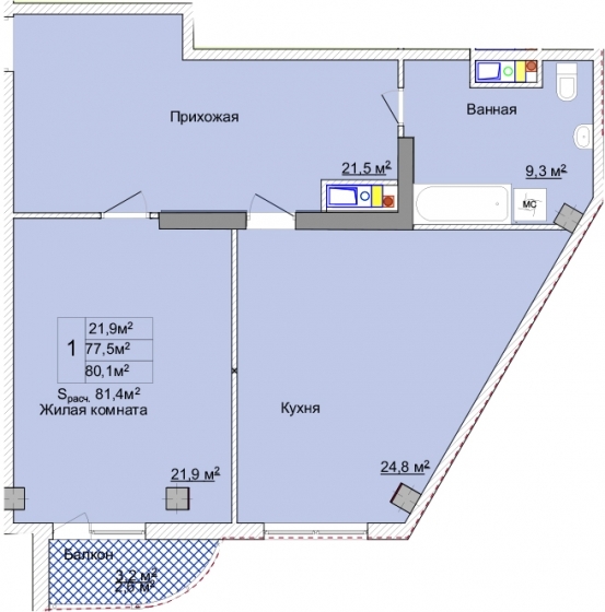 1-кімнатна 80.1 м² в ЖК Aqua Marine від 21 450 грн/м², Одеса