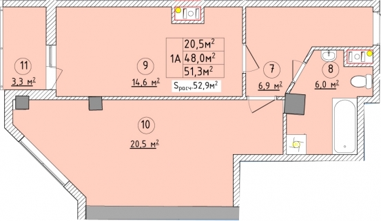 1-кімнатна 51.3 м² в ЖК Aqua Marine від 24 800 грн/м², Одеса