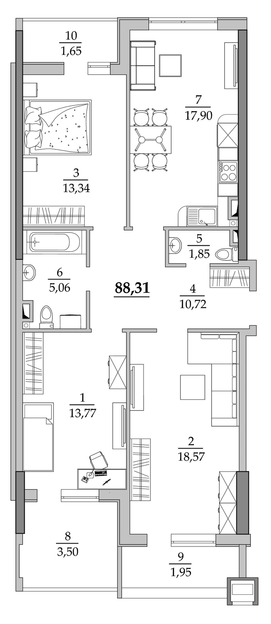 3-комнатная 88.31 м² в Мкрн Таировские сады от 23 400 грн/м², с. Лиманка