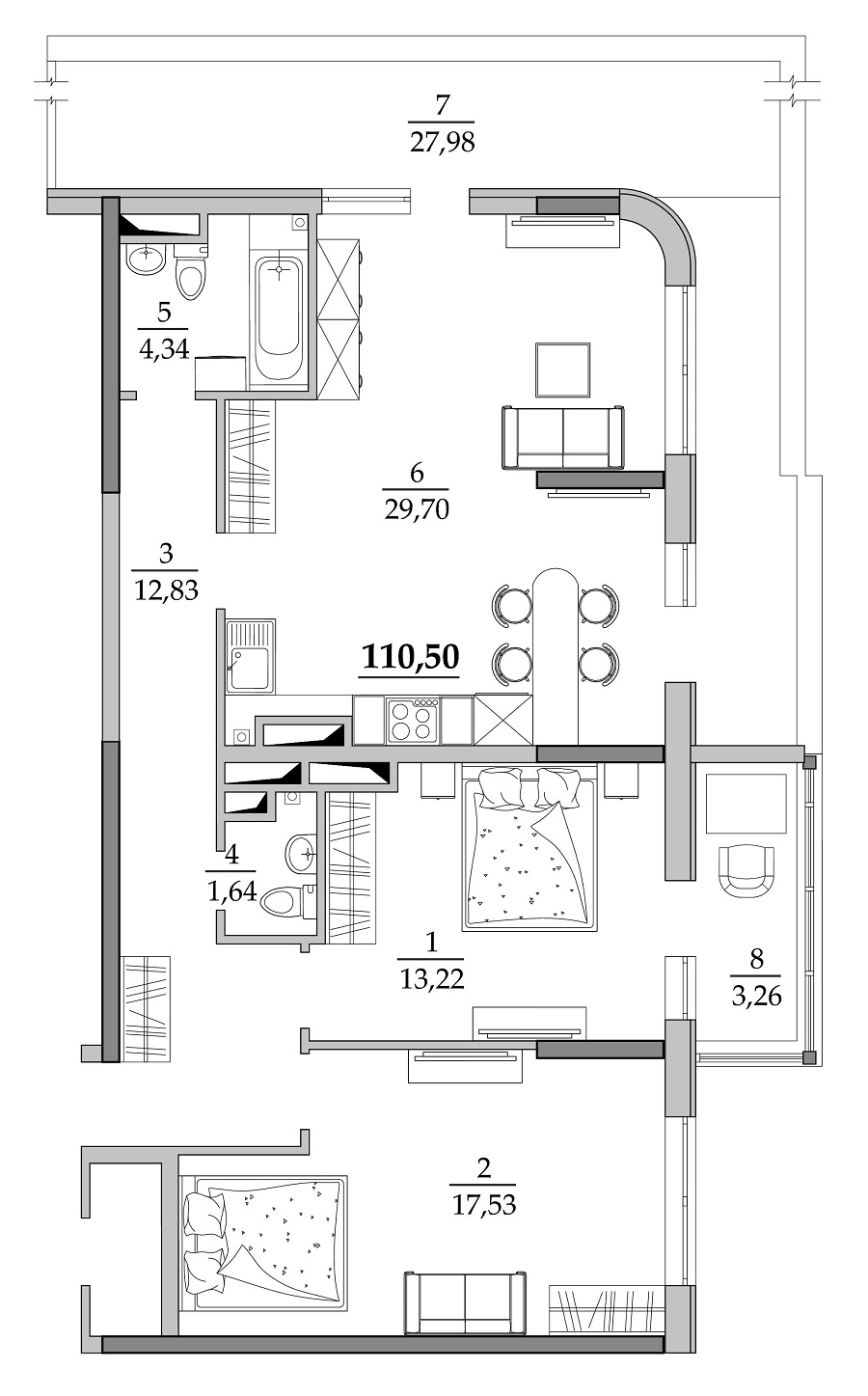 2-кімнатна 110.5 м² в Мкрн Таїровські сади від 19 550 грн/м², с. Лиманка