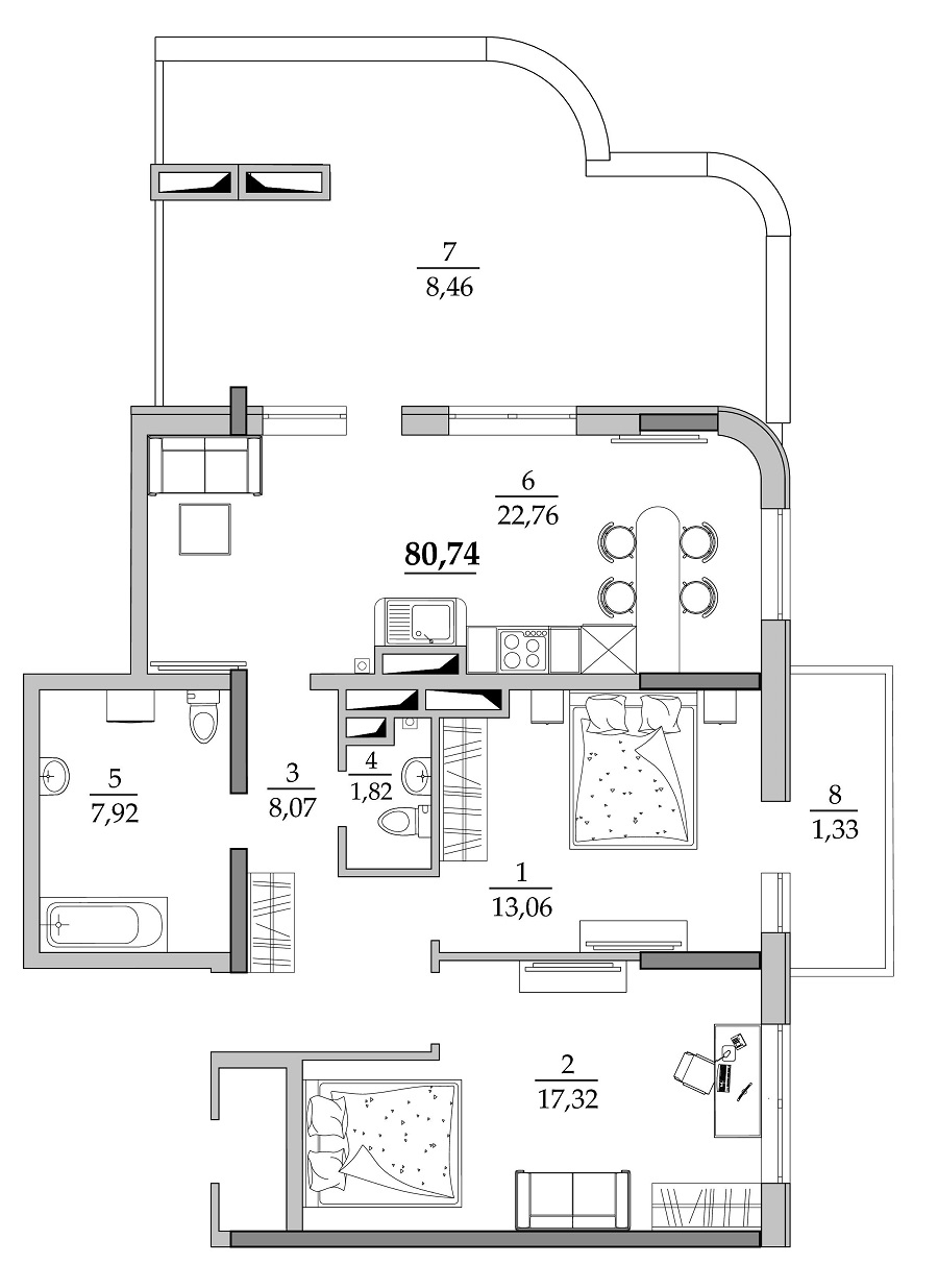 2-комнатная 80.74 м² в Мкрн Таировские сады от 19 550 грн/м², с. Лиманка