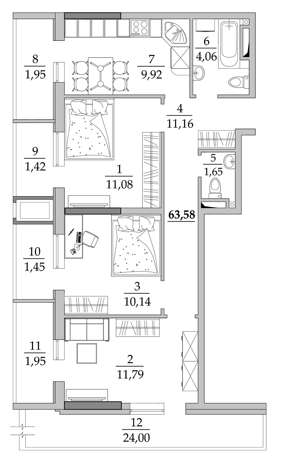 3-комнатная 63.58 м² в Мкрн Таировские сады от 17 300 грн/м², с. Лиманка