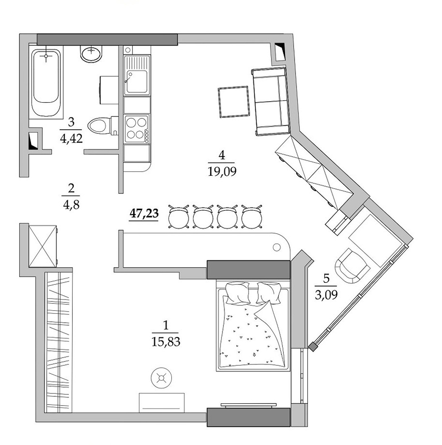 1-комнатная 47.23 м² в Мкрн Таировские сады от 18 700 грн/м², с. Лиманка