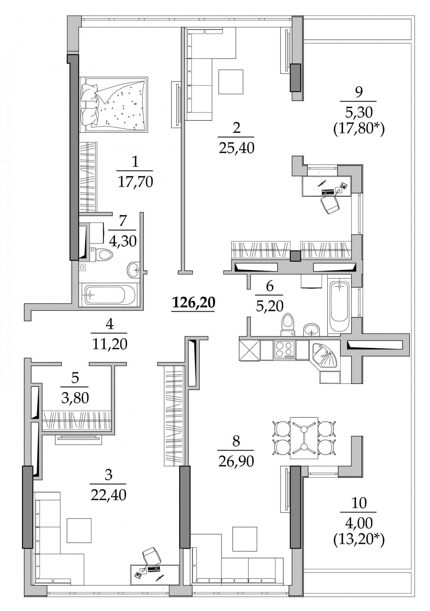 3-кімнатна 126.2 м² в Мкрн Таїровські сади від 21 100 грн/м², с. Лиманка