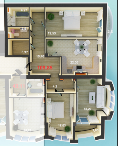 3-комнатная 109.85 м² в ЖК Дом у моря от 13 500 грн/м², г. Южное