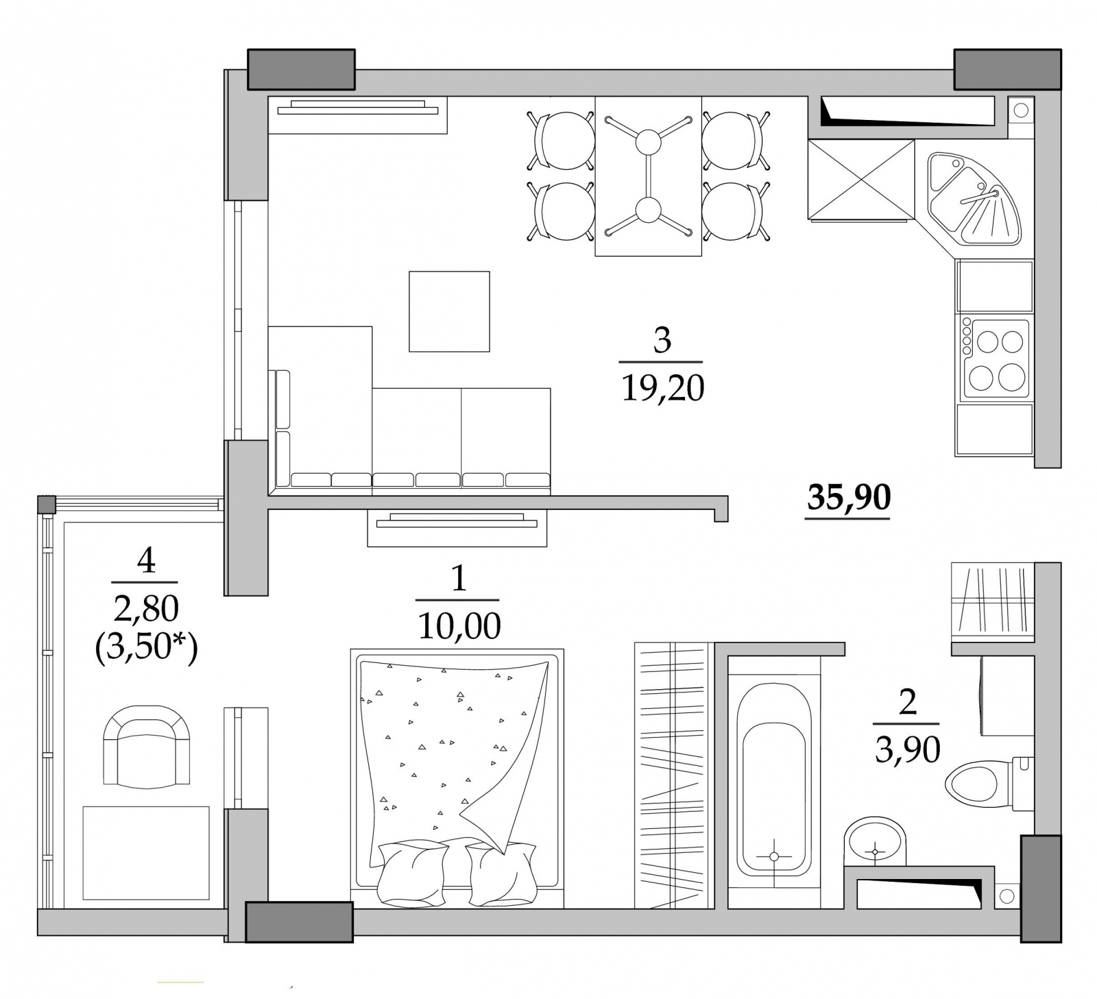1-комнатная 35.9 м² в Мкрн Таировские сады от 19 250 грн/м², с. Лиманка