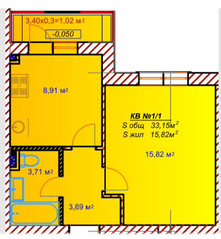 1-комнатная 33.15 м² в ЖК Австрийский от 13 450 грн/м², пгт Авангард