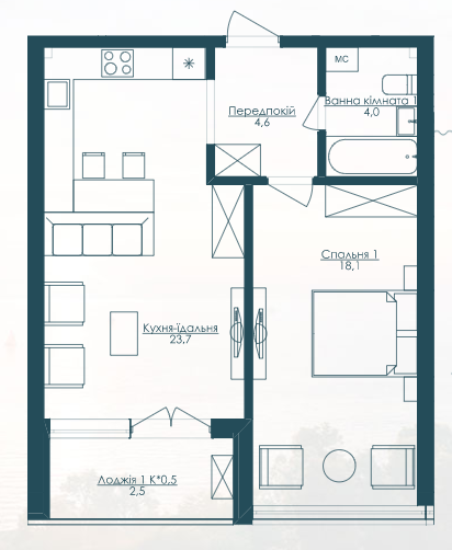 1-кімнатна 59.9 м² в ЖК KANDINSKY Odessa Residence від 33 250 грн/м², Одеса