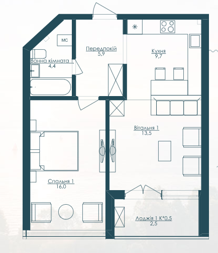 1-комнатная 52 м² в ЖК KANDINSKY Odessa Residence от 51 884 грн/м², Одесса